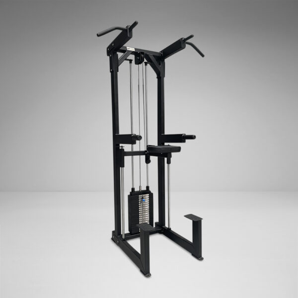Assisted chin dip exercise machine for upper body strength training
