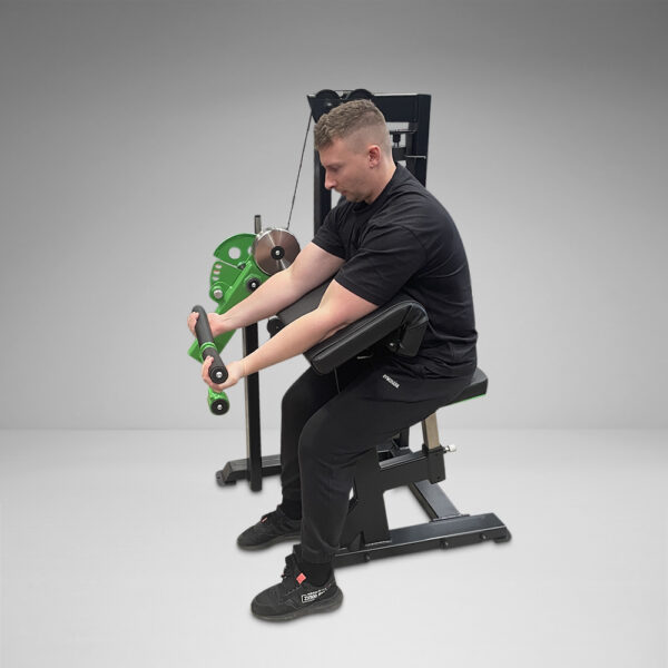 The Watson Single Stack Bicep Curl Machine is ultra compact and super heavy. Twin pivot point means the machine adjusts itself exactly to your arm length without you needing to do anything, just set the seat height and go!