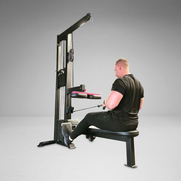 Lat pulldowns & low pulley rows in 1 compact machine!