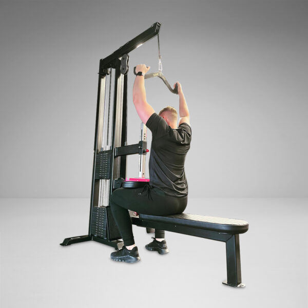 Lat pulldowns & low pulley rows in 1 compact machine!