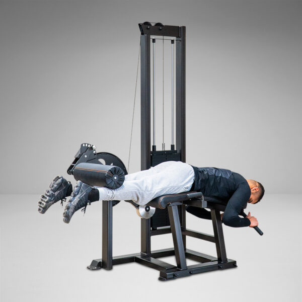 Extremely space-efficient machine for leg extensions and lying leg curls!